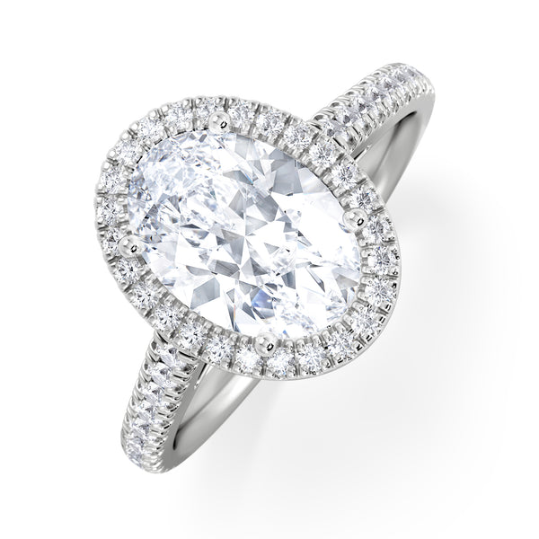 Georgina Lab Oval Diamond Halo Engagement Ring 18K White Gold 2.55ct F/VS1